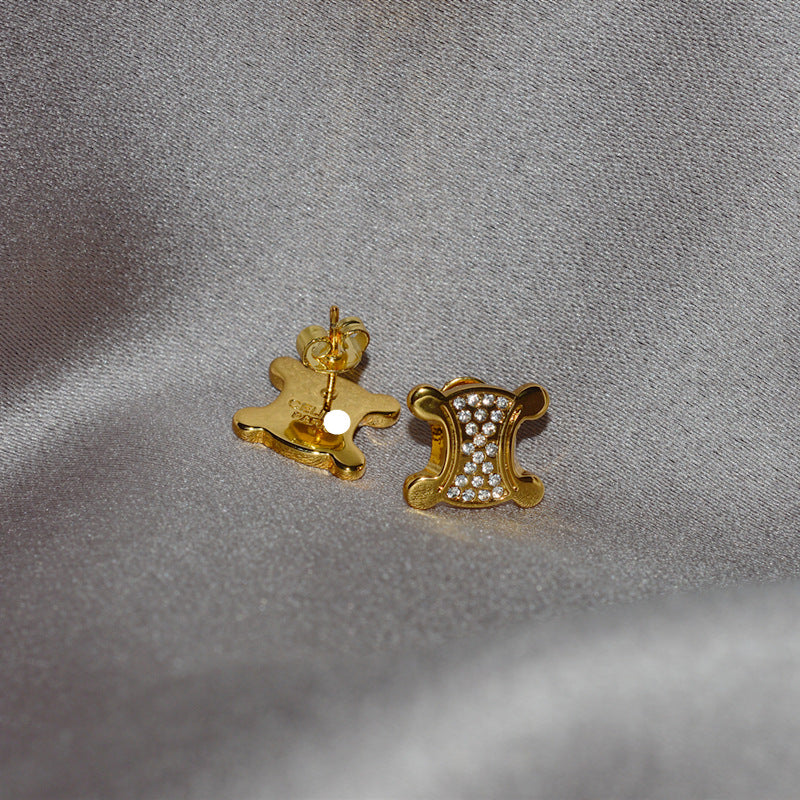 新款赛家celi复古水钻凯旋门耳钉女网红微镶锆石满钻气质耳饰耳环