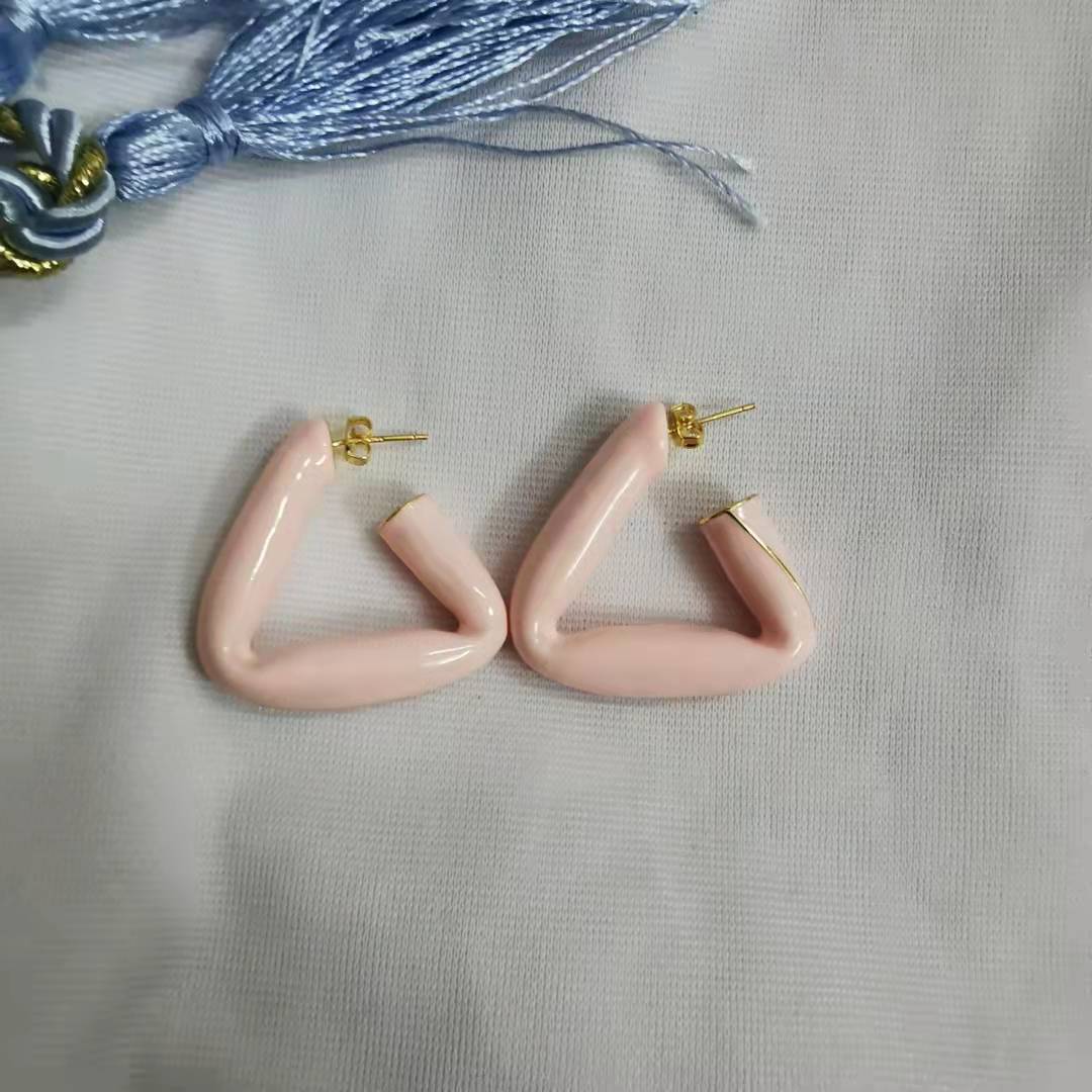BV家21新款三角几何形珐琅耳钉女高级感重工不规则银针滴釉耳环