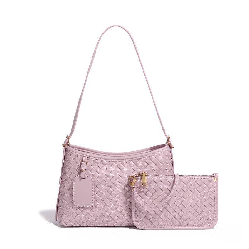 外贸手工编织包包时尚复古两件套单肩斜挎女包质感休闲腋下子母包