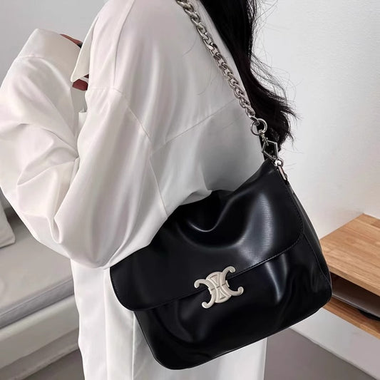 新款凯旋门软皮翻盖公文包单肩斜挎真皮子母包链条斜挎包无痕代发