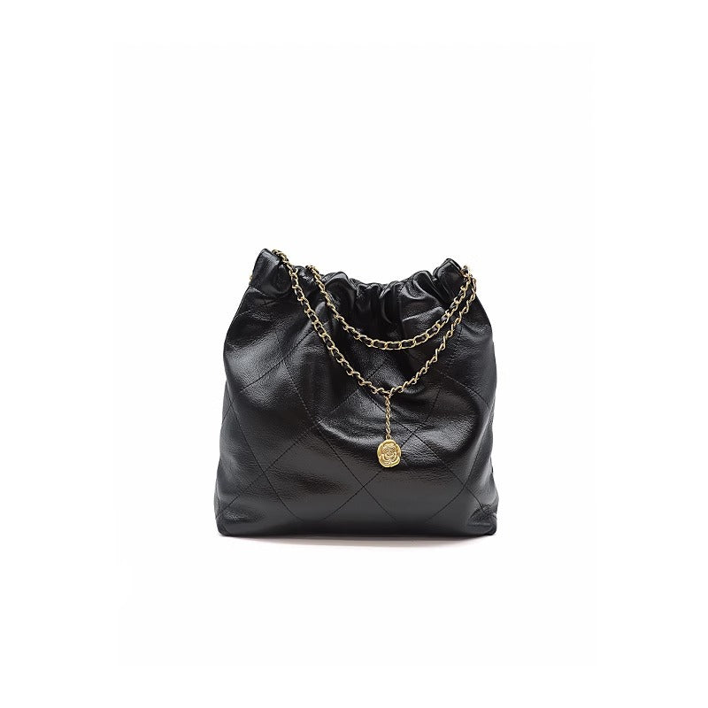 小香风ins潮慵懒风垃圾袋女包22bag大容量托特包真皮菱格包 代发