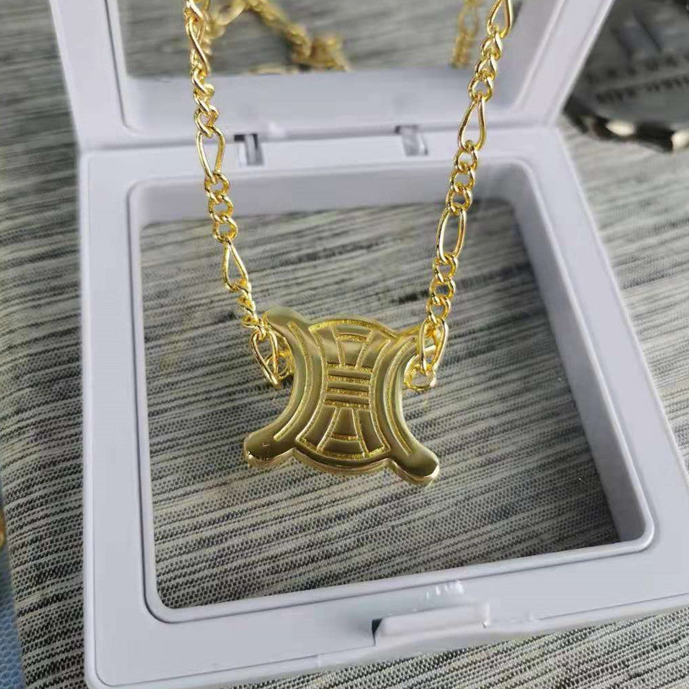 赛家新款凯旋门项链女时尚复古个性花纹锁骨链女凯旋门同款耳钉