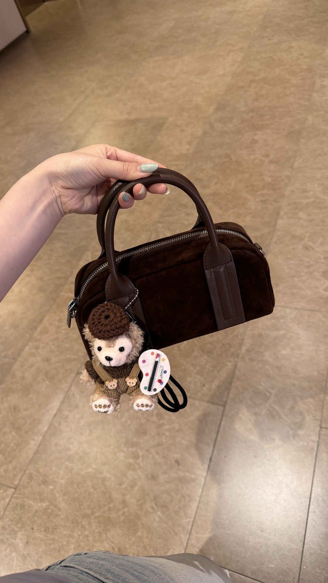 2024秋冬新款复古小众设计麂皮绒波士顿枕头包时尚单肩斜挎手提包