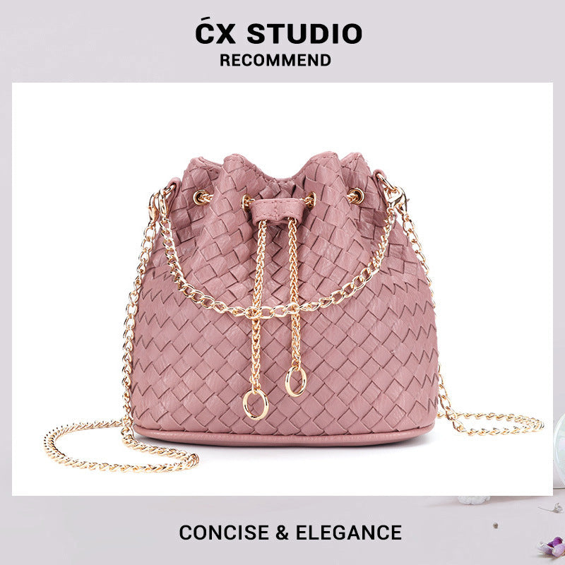 ins包包女2025新款韩版编织水桶包迷你斜挎单肩包潮女包 一件代发