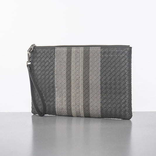 X&BV潮牌编织男士手包真皮大容量手拿包男商务信封包休闲夹包时尚