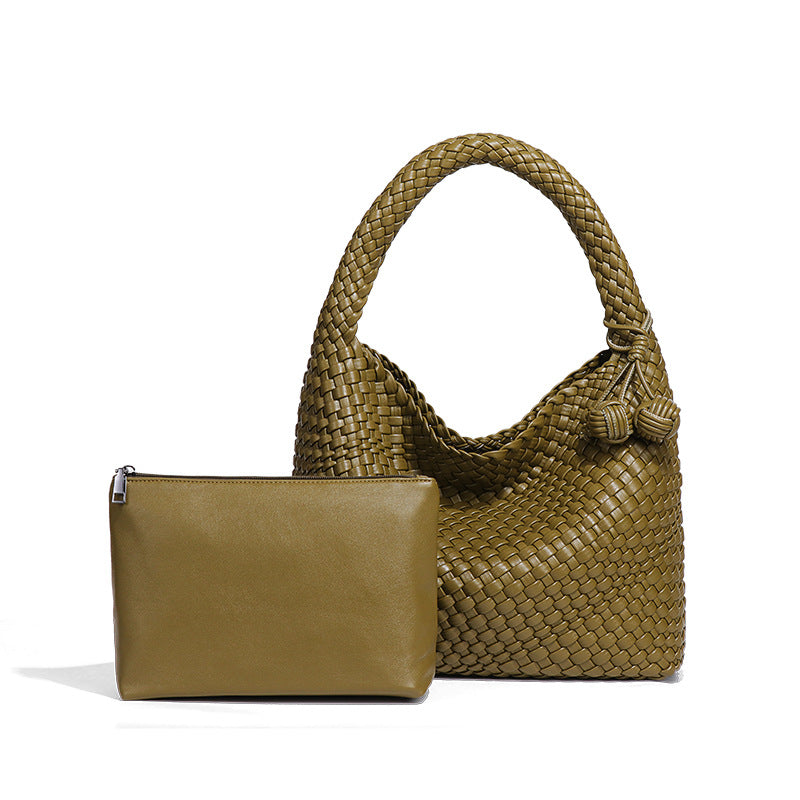 欧美新款手工编织包包个性手提子母包小众单肩腋下包休闲托特包女