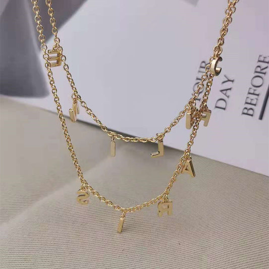 赛家新款celi字母双层项链女高级感时尚气质ins风字母流苏锁骨链