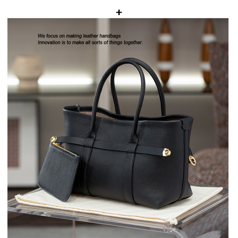 跨境新款小众设计高级感帆布拼牛皮托特包大容量通勤百搭手提包女