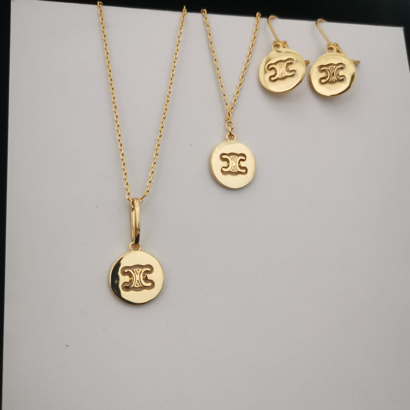 CE风22新款黄铜镀金圆片凯旋门吊坠项链女手链耳环气质光面锁骨链