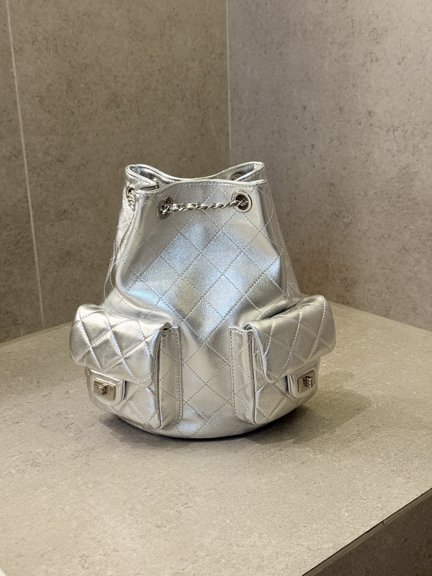 复古双肩包包2025新款抽带菱格手提包小书包女包单肩包包