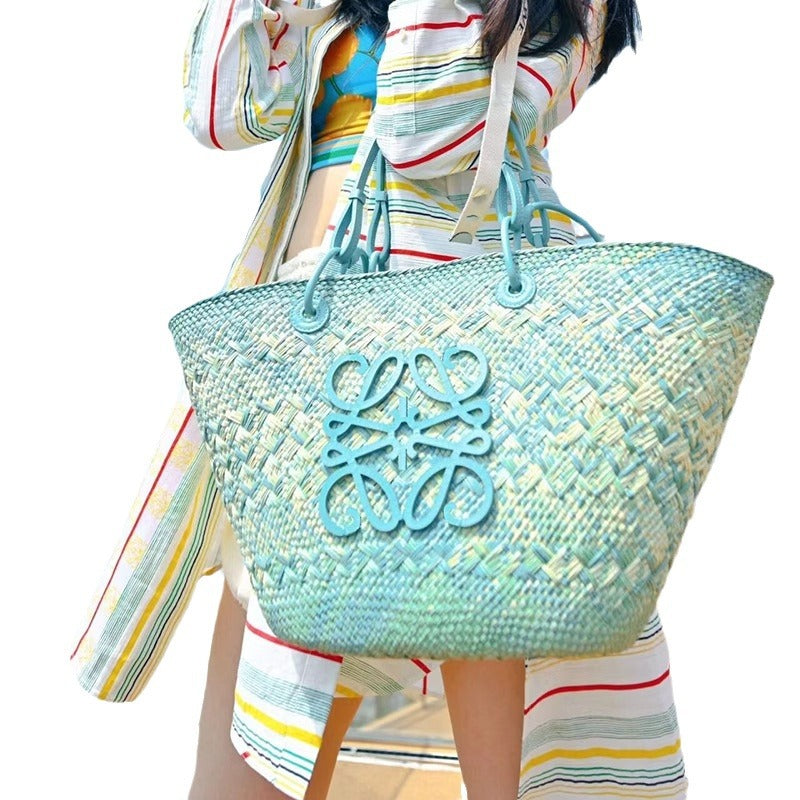 田园风手工编织托特包2024新款沙滩度假手提单肩包法式藤编草编包