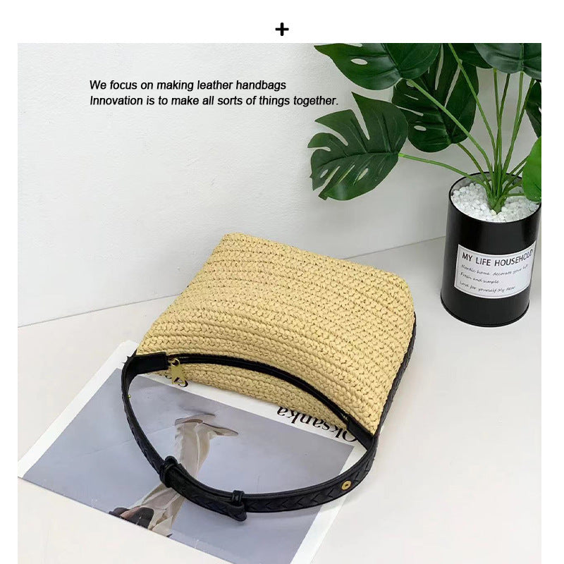 草编包饭盒包2024春夏新款包包女沙滩度假拉菲草手拎包单肩腋下包