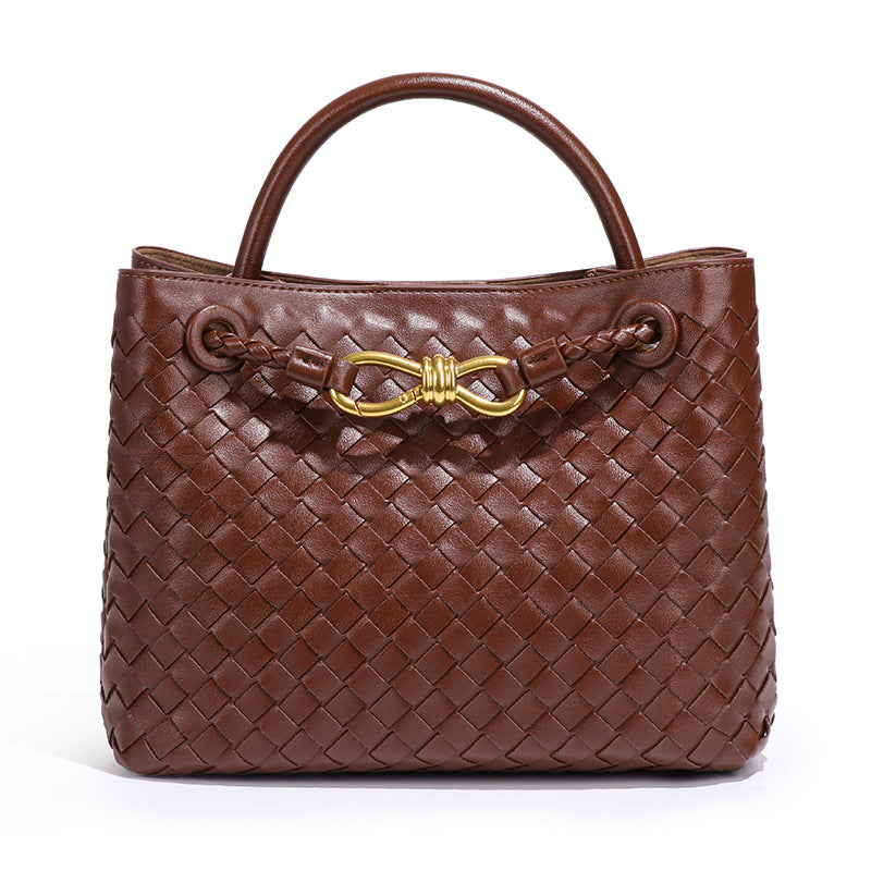 时尚小众手提女包蝴蝶结金属手工编织包质感休闲大容量单肩斜挎包