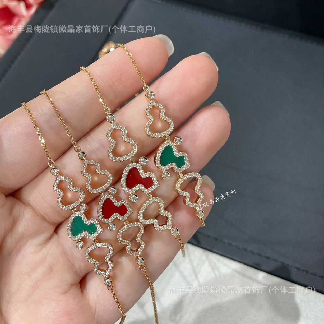 高版本CNC麒麟三葫芦项链天然绿翡翠红玉髓S925银镀18K厚金项链