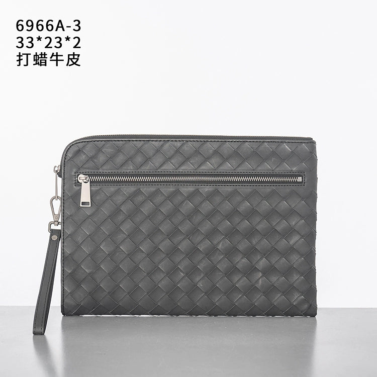 X&BV潮牌新款编织手包男真皮休闲男士手拿包信封包大容量A4文件包