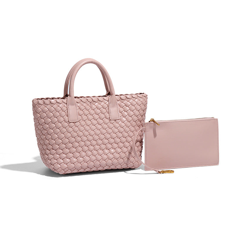 跨境2025新款撞色女士手提包时尚潮流手工编织包高级感单肩斜跨包