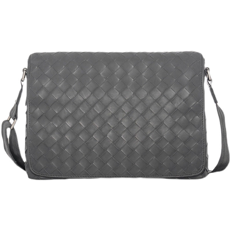 X&BV新款编织潮牌男士单肩包大容量真皮休闲横款翻盖商务斜挎包男