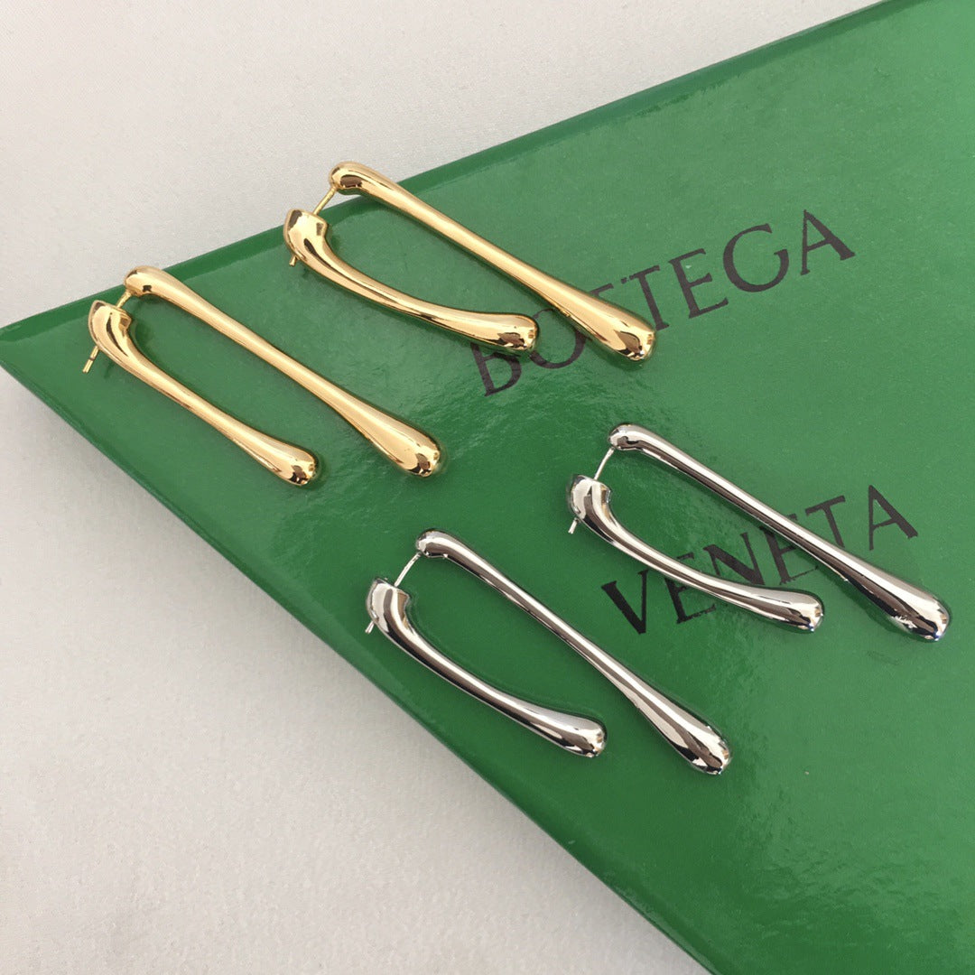 BV风22新款条形耳钉女个性高级感气质港风黄铜镀金长款几何耳环