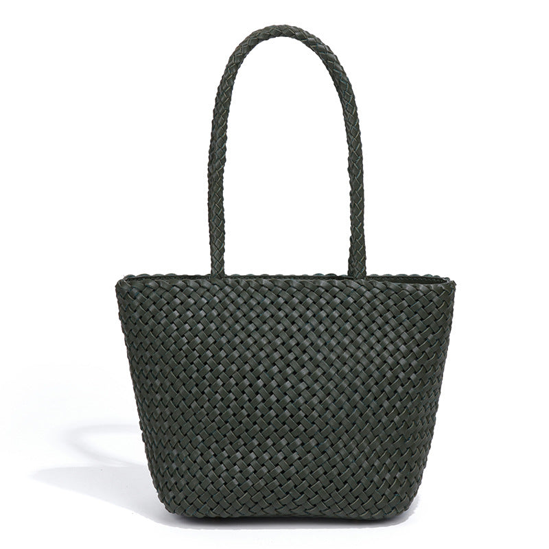 新款菜篮子网红真皮女包单肩托特包手工编织包手提个性潮流腋下包