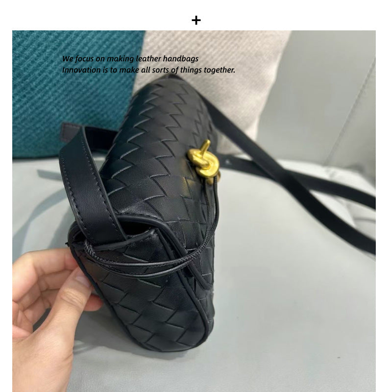 欧美时尚真皮小方包2023新款高档牛皮编织包简约单肩斜挎女士包包