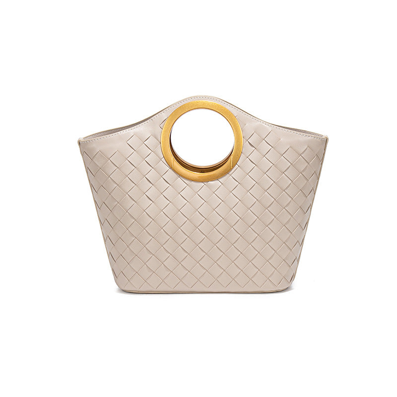 纯色复古菜篮子手工编织女包休闲百搭手提托特包包潮流单肩斜跨包