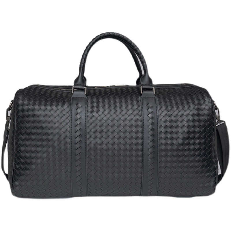 X&BV男士手提旅行包真皮大容量商务编织单肩斜挎包健身短途行李包