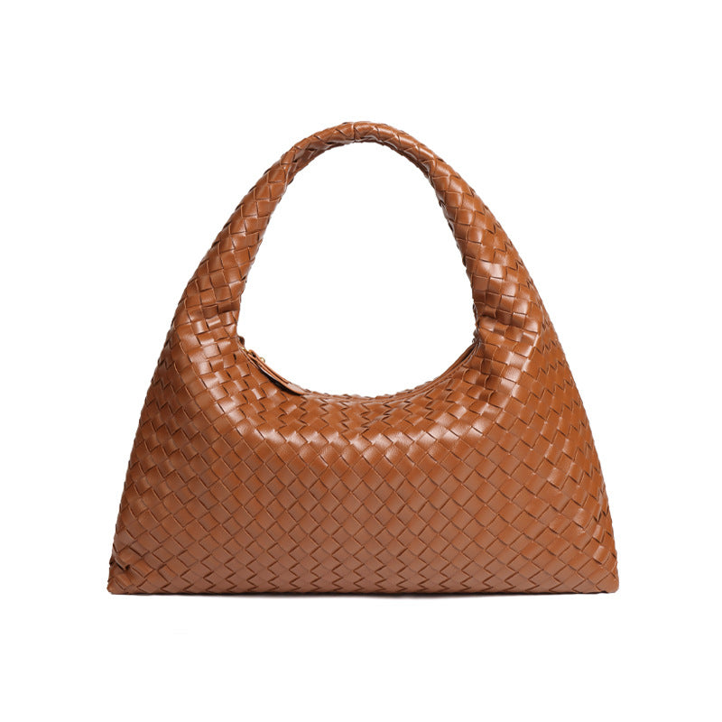 通勤百搭大容量复古手提女包质感休闲单肩腋下包时尚手工编织包包