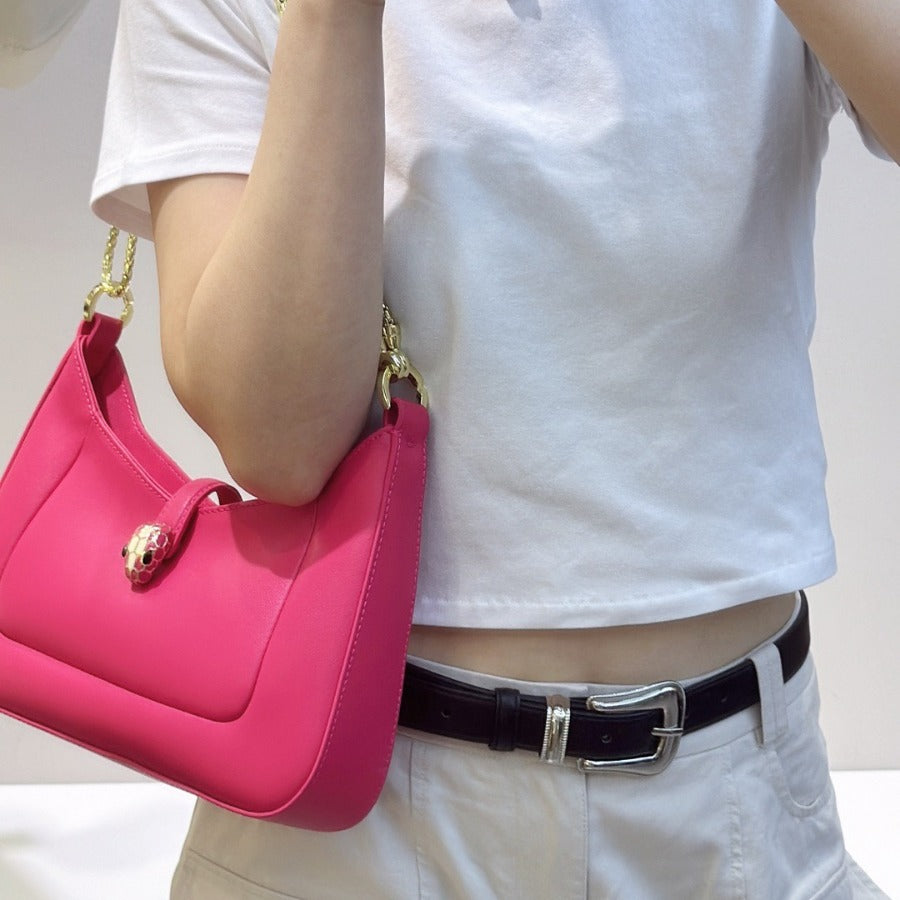 新款24潮流女包小牛皮手提单肩包蛇眼斜挎包蛇骨链条腋下包包福袋