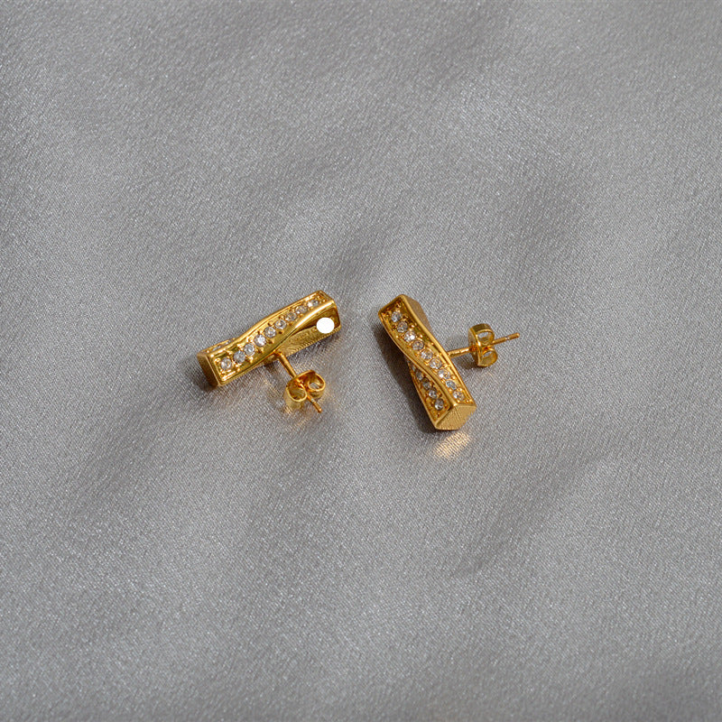 赛家新款ins法式celin风一字耳环闪钻简约时尚耳环小巧钻石耳钉