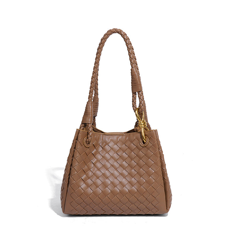 时尚简约单肩斜跨包高级感百搭手提腋下包通勤大容量手工编织包包