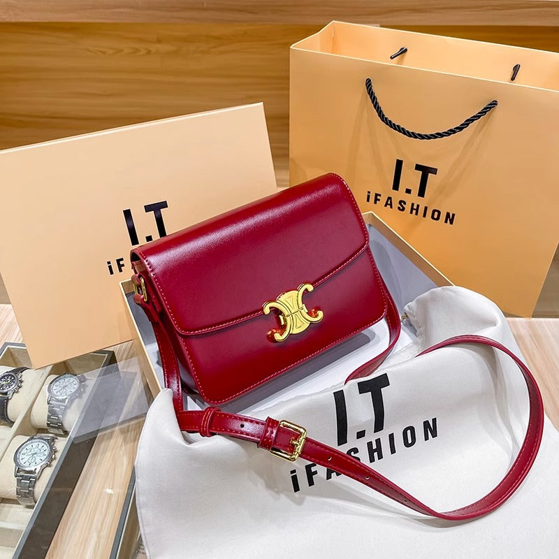 ins通勤百搭真皮包包女士高级感洋气box斜挎凯旋门豆腐包一件代发
