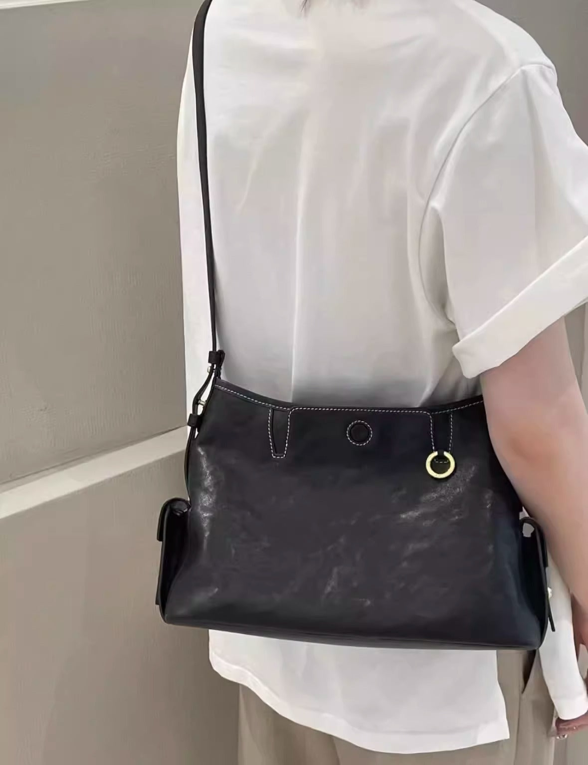 李娜同款牛皮腋下包女2025新款循迹hobo单肩包百搭皮斜挎包大容量