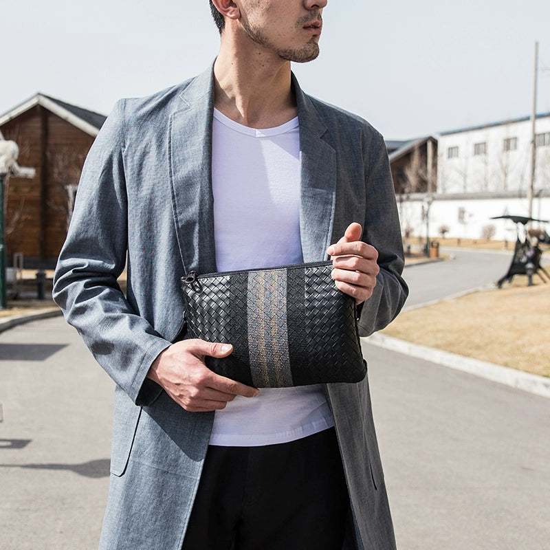 手拿包男真皮大容量青年编织男包休闲韩版时尚牛皮手包男士信封包