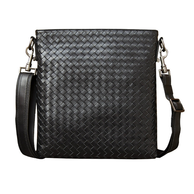 单肩包男真皮竖款商务编织男包牛皮包时尚休闲小背包潮男士斜挎包