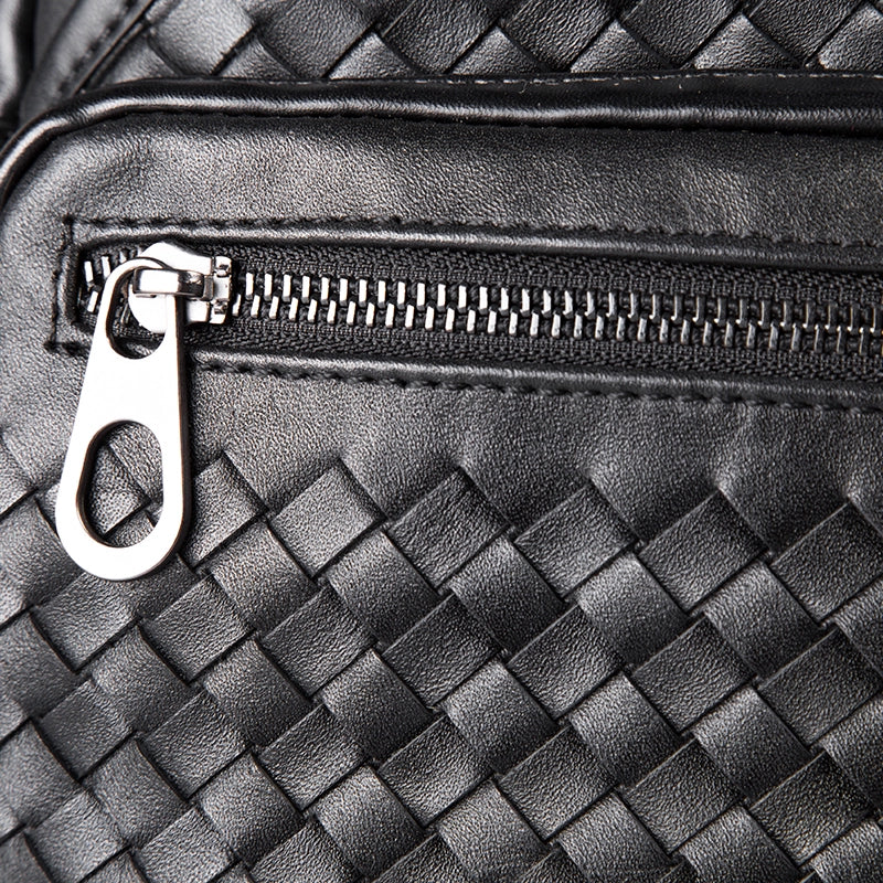 外贸编织男包胸包男真皮斜挎包男士休闲胸前包头层牛皮单肩包韩版