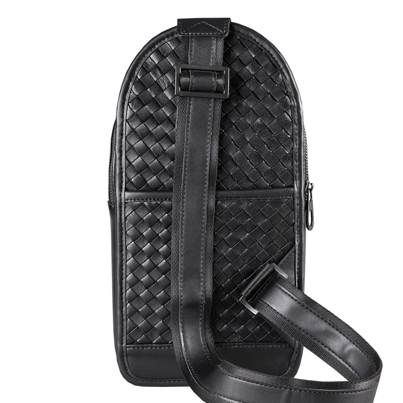 外贸编织男包胸包男真皮斜挎包男士休闲胸前包头层牛皮单肩包韩版