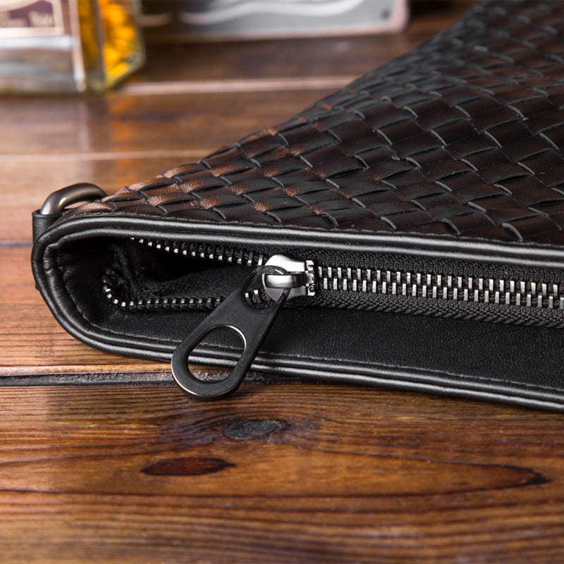 新款男士真皮单肩包休闲包头层牛皮斜挎包包男竖款商务编织男包潮