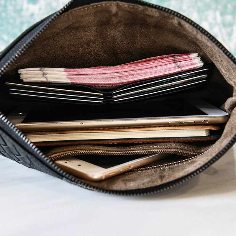 手拿包男真皮大容量青年编织男包休闲韩版时尚牛皮手包男士信封包