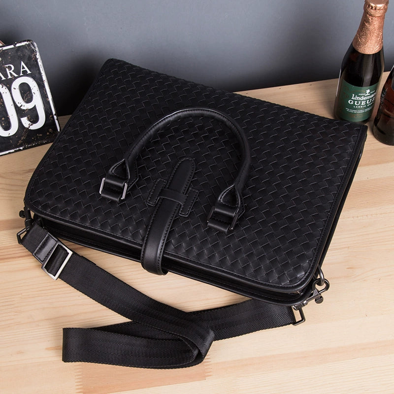 手提包男商务真皮头层牛皮编织男包单肩斜跨包2020新款男士公文包