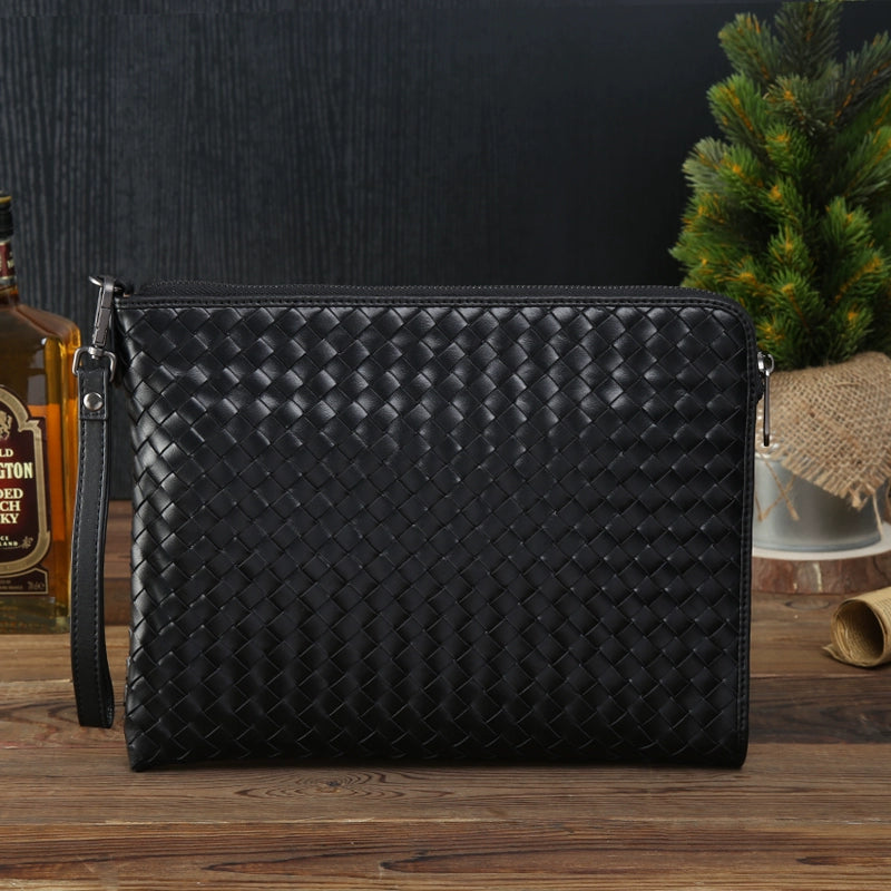 编织手拿包男真皮休闲男士手包软头层牛皮大容量信封包夹包手挽包