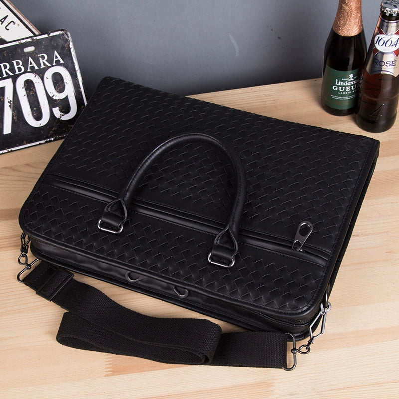 公文包男商务真皮大容量横款头层牛皮编织男包单肩斜挎男士手提包