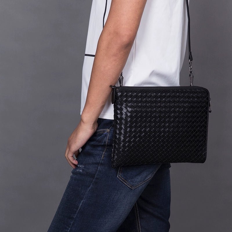 编织手拿包男真皮休闲男士手包软头层牛皮大容量信封包夹包手挽包