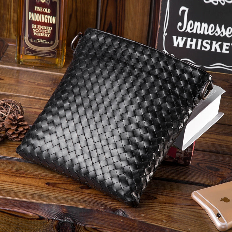 新款男士真皮单肩包休闲包头层牛皮斜挎包包男竖款商务编织男包潮