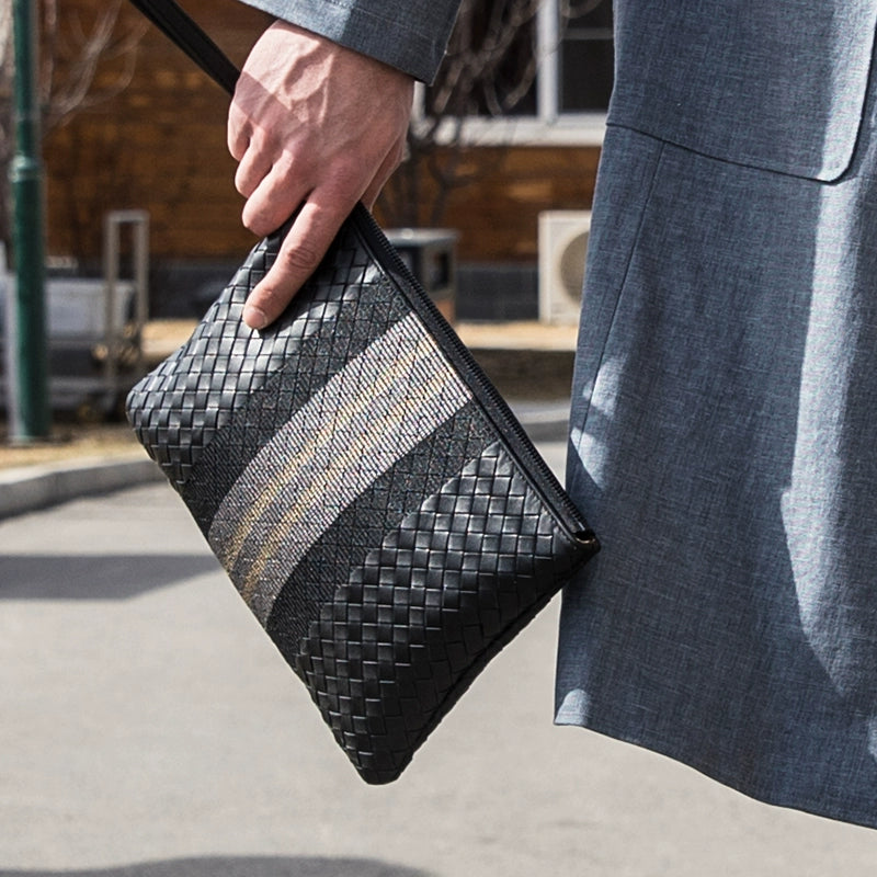手拿包男真皮大容量青年编织男包休闲韩版时尚牛皮手包男士信封包