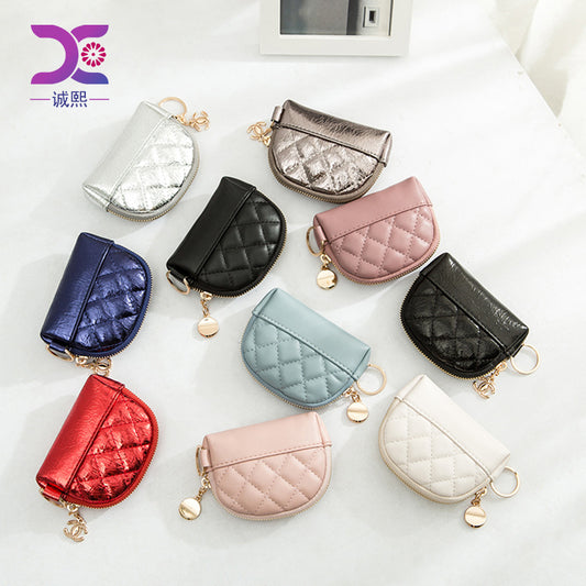 女钱包工厂直销-新款拉链手拿包女士零钱包短款菱格卡包 一件代发