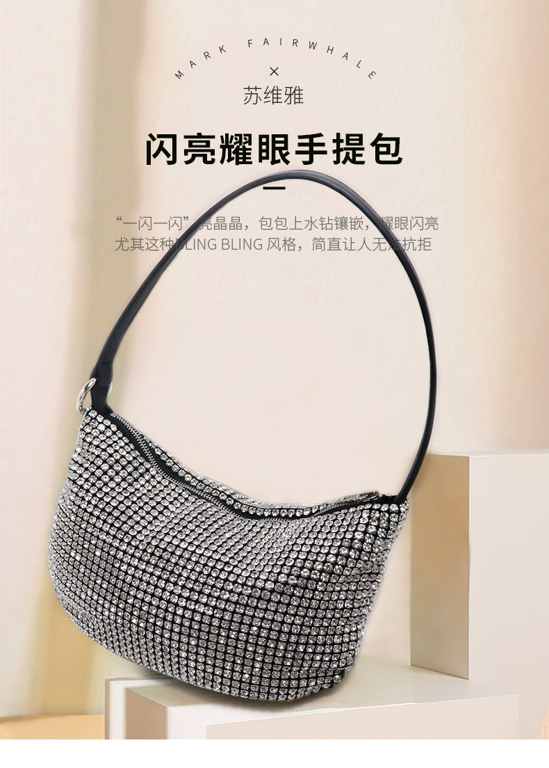 跨境2024网红新款钻石包包女春夏时尚潮流小众设计手提方包腋下包