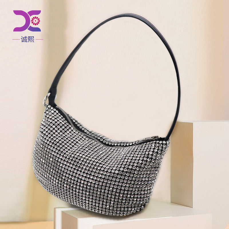 跨境2024网红新款钻石包包女春夏时尚潮流小众设计手提方包腋下包