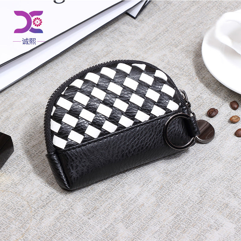 2025新款女包手工编织女钱包简约零钱包钱夹PU皮革小拉链化妆包包