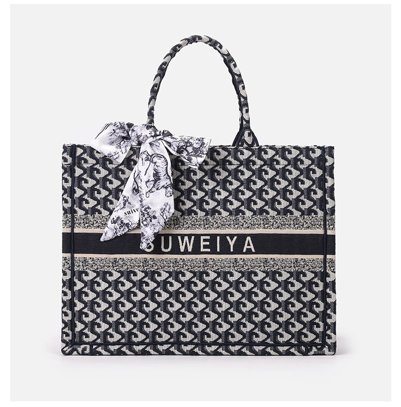 2025春季新款针织提花布托特包欧美时尚单肩包手提女包包一件代发