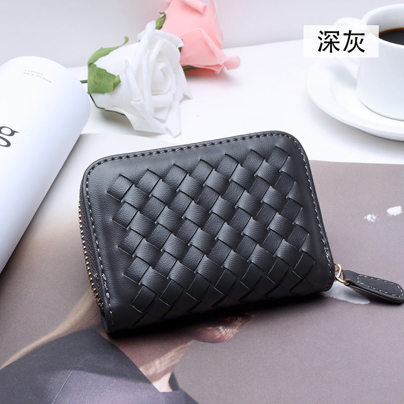 2025新款时尚零钱包卡包女手工编织多隔层多卡位银行卡卡包收纳包